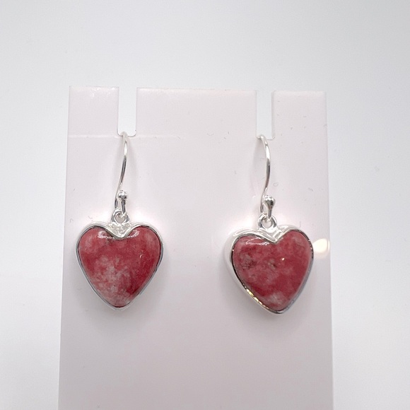 Thulite .925 Sterling Silver Heart Earrings - Picture 7 of 15
